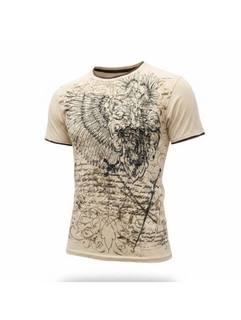 Vtg Helix Graphic T Shirt Mens Large L Cream Brown Skull Wings Script Y2K Grunge